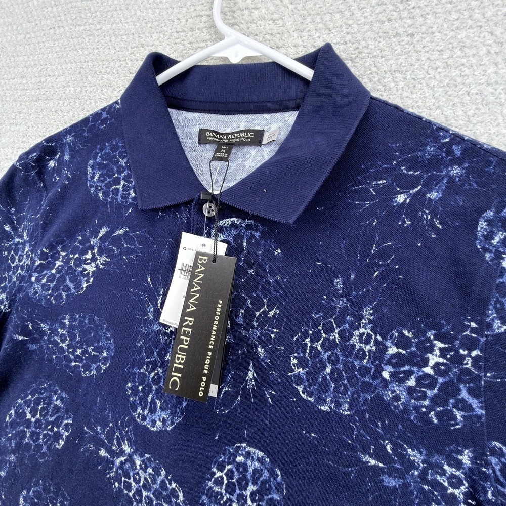 NWT Banana Republic BR+ Polo Shirt Mens M Tall Navy Pineapple Performance Pique
